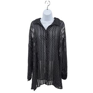 Lane Bryant Black White Polka Dot Button Up Shirt WMS 18/20 Sheer Cold Shoulder
